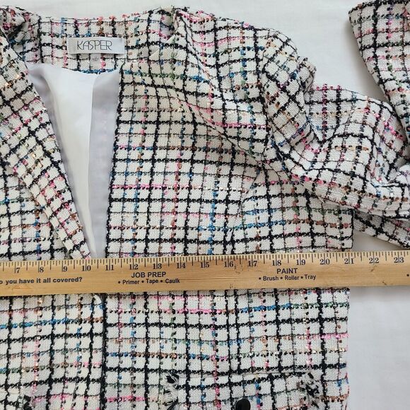 KASPER Tweed Long Sleeve Fringe Flap Pockets Cardigan - Picture 11 of 12